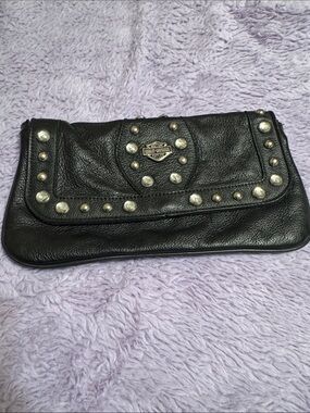Harley-Davidson Black Leather Studded Wristlet Clutch